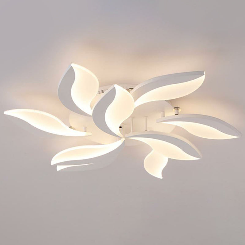 Simple Style Leaf LED Semi Flush Lighting Acrylic Living Room Ceiling Mounted Light Fixture in White 9 White Clearhalo 'Ceiling Lights' 'Close To Ceiling Lights' 'Close to ceiling' 'Semi-flushmount' Lighting' 2228196