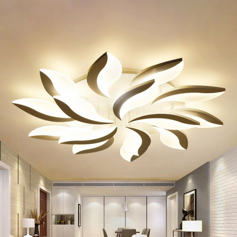 Simple Style Leaf LED Semi Flush Lighting Acrylic Living Room Ceiling Mounted Light Fixture in White Clearhalo 'Ceiling Lights' 'Close To Ceiling Lights' 'Close to ceiling' 'Semi-flushmount' Lighting' 2228197