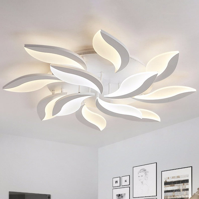 Simple Style Leaf LED Semi Flush Lighting Acrylic Living Room Ceiling Mounted Light Fixture in White 12 White Clearhalo 'Ceiling Lights' 'Close To Ceiling Lights' 'Close to ceiling' 'Semi-flushmount' Lighting' 2228198