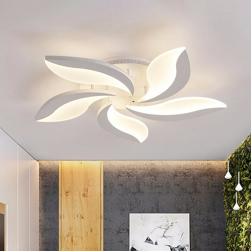 Simple Style Leaf LED Semi Flush Lighting Acrylic Living Room Ceiling Mounted Light Fixture in White 5 White Clearhalo 'Ceiling Lights' 'Close To Ceiling Lights' 'Close to ceiling' 'Semi-flushmount' Lighting' 2228200