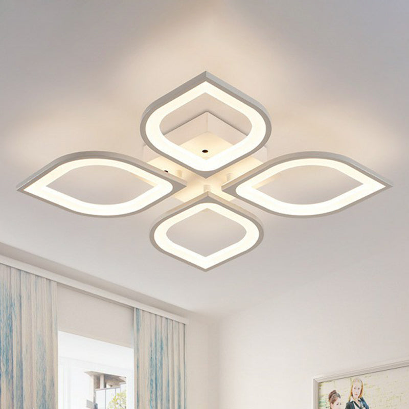 Petal Living Room LED Semi Flush Light Acrylic Simplicity Ceiling Flush Mount in White 4 White Clearhalo 'Ceiling Lights' 'Close To Ceiling Lights' 'Close to ceiling' 'Semi-flushmount' Lighting' 2228221