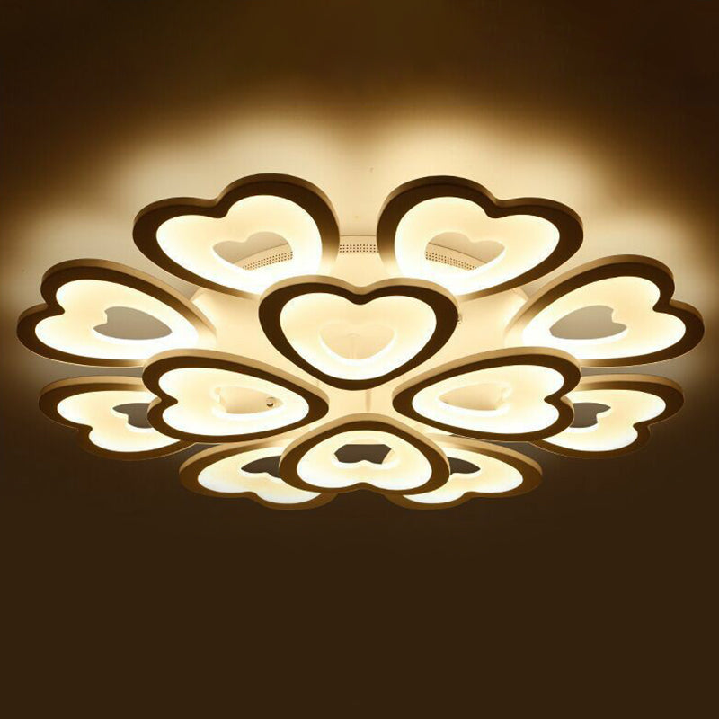 Acrylic Heart LED Semi Flush Modern White Flush Ceiling Light Fixture for Living Room 12 White Clearhalo 'Ceiling Lights' 'Close To Ceiling Lights' 'Close to ceiling' 'Semi-flushmount' Lighting' 2228236