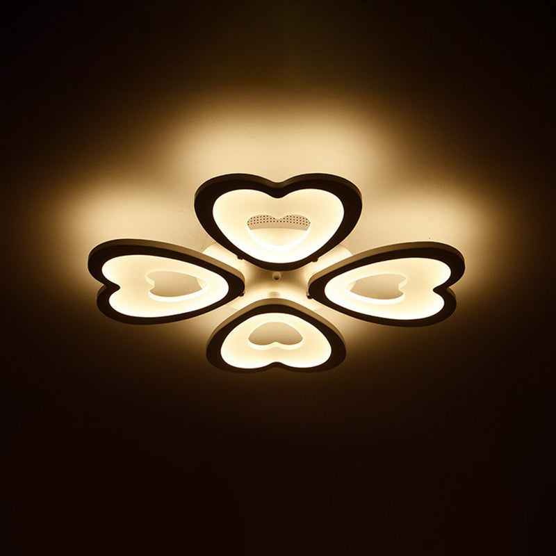 Acrylic Heart LED Semi Flush Modern White Flush Ceiling Light Fixture for Living Room 4 White Clearhalo 'Ceiling Lights' 'Close To Ceiling Lights' 'Close to ceiling' 'Semi-flushmount' Lighting' 2228238