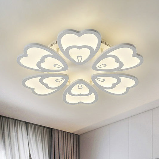 Flower Acrylic Flush Mount Light Contemporary White LED Semi Flush Ceiling Light for Living Room 6 White Clearhalo 'Ceiling Lights' 'Close To Ceiling Lights' 'Close to ceiling' 'Semi-flushmount' Lighting' 2228242