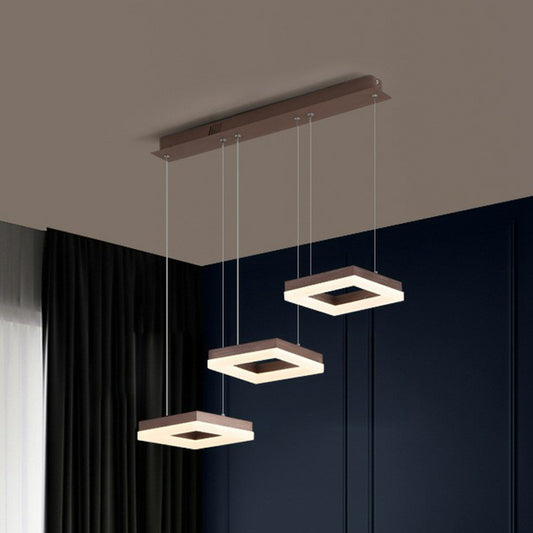 Contemporary Geometric LED Multi Ceiling Lamp Metallic 3 Bulbs Dining Room Suspension Light Fixture Coffee Square Plate Clearhalo 'Ceiling Lights' 'Modern Pendants' 'Modern' 'Pendant Lights' 'Pendants' Lighting' 2228284