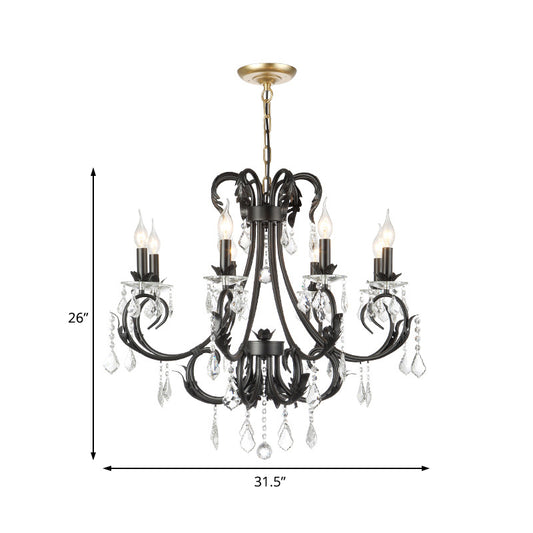 6/8 Bulbs Candle Pendant Chandelier Nordic Crystal Hanging Ceiling Light in Black for Living Room Clearhalo 'Ceiling Lights' 'Chandeliers' 'Modern Chandeliers' 'Modern' Lighting' 222828