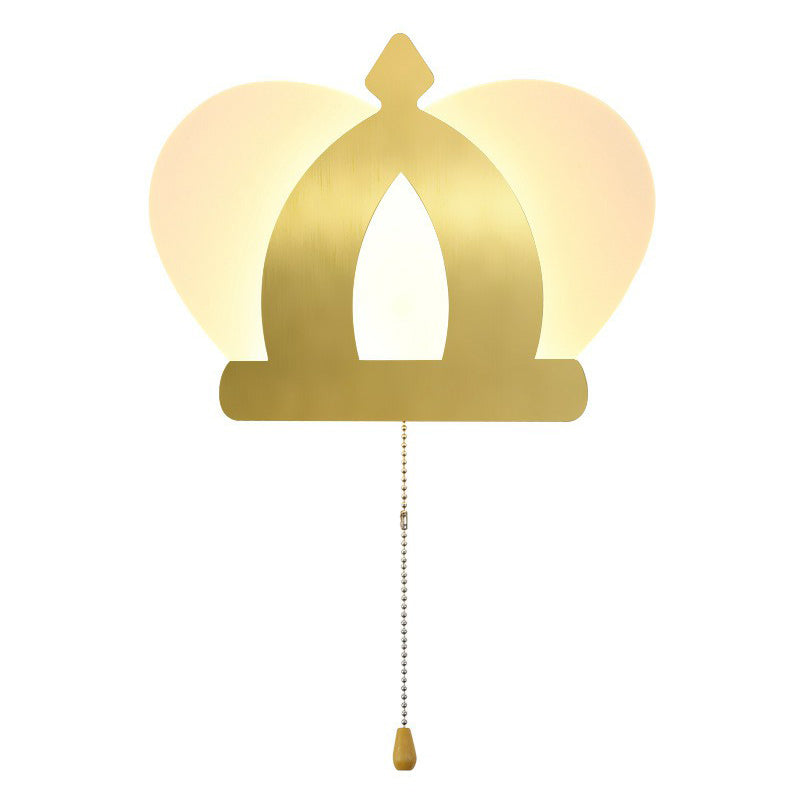 Crown Acrylic Wall Sconce Lamp Modern Style Gold LED Wall Lighting Fixture with Pull Chain for Bedroom Clearhalo 'Modern wall lights' 'Modern' 'Wall Lamps & Sconces' 'Wall Lights' Lighting' 2228363