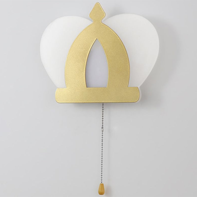Crown Acrylic Wall Sconce Lamp Modern Style Gold LED Wall Lighting Fixture with Pull Chain for Bedroom Clearhalo 'Modern wall lights' 'Modern' 'Wall Lamps & Sconces' 'Wall Lights' Lighting' 2228364
