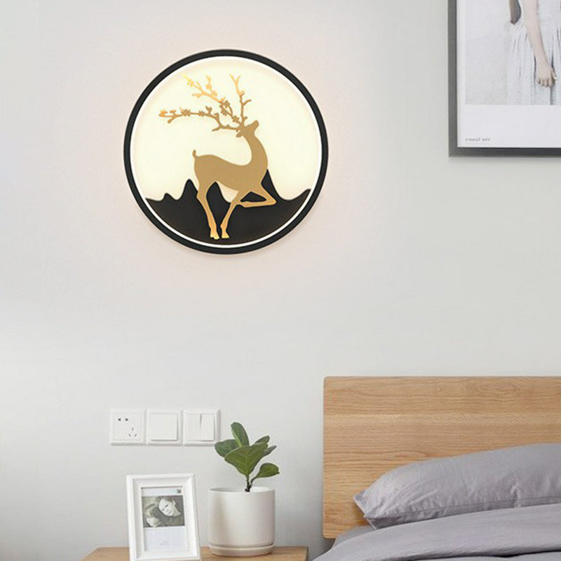 Aluminum Ring LED Wall Mounted Light Simplicity Wall Sconce Lighting with Deer Decor Black A Clearhalo 'Modern wall lights' 'Modern' 'Wall Lamps & Sconces' 'Wall Lights' Lighting' 2228391