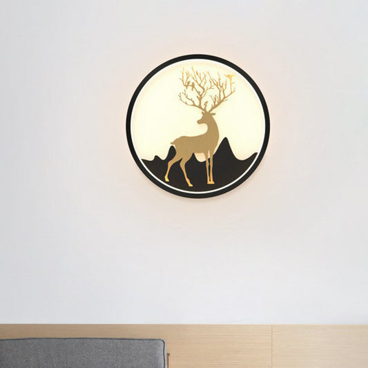 Aluminum Ring LED Wall Mounted Light Simplicity Wall Sconce Lighting with Deer Decor Black B Clearhalo 'Modern wall lights' 'Modern' 'Wall Lamps & Sconces' 'Wall Lights' Lighting' 2228393