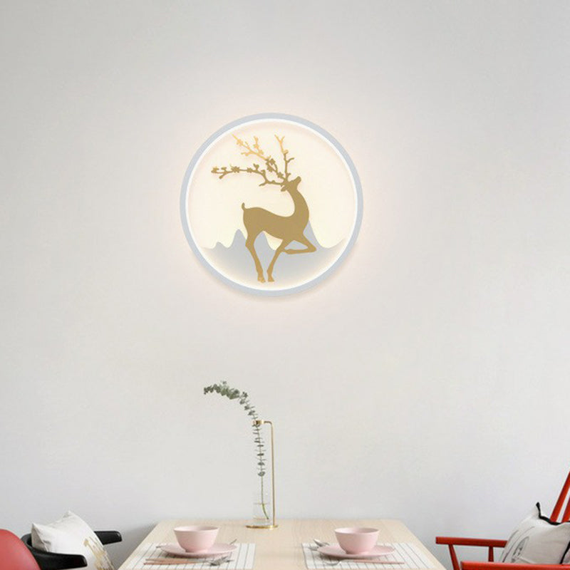 Aluminum Ring LED Wall Mounted Light Simplicity Wall Sconce Lighting with Deer Decor White A Clearhalo 'Modern wall lights' 'Modern' 'Wall Lamps & Sconces' 'Wall Lights' Lighting' 2228394