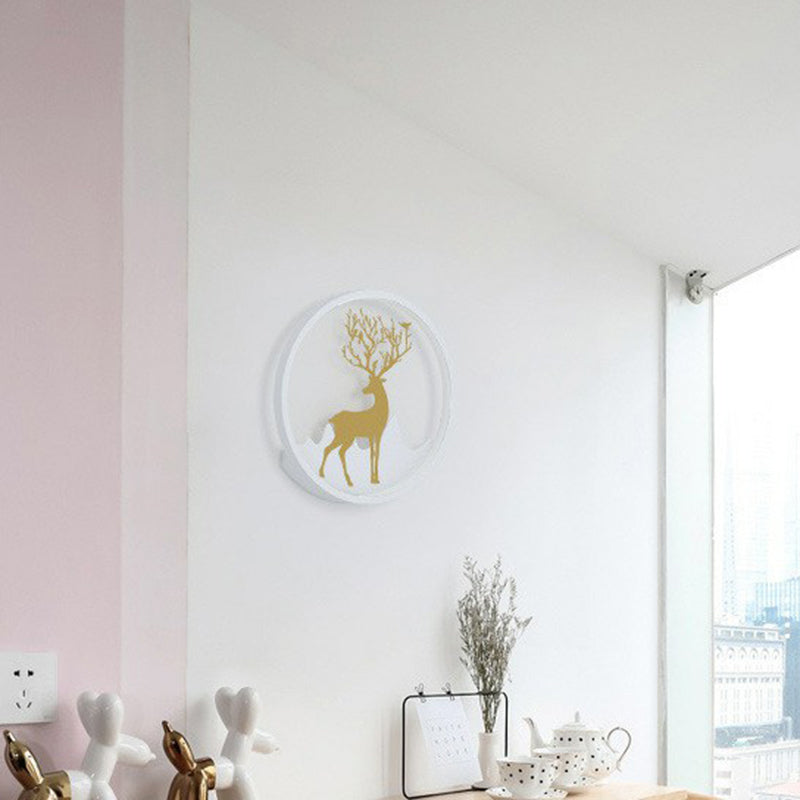 Aluminum Ring LED Wall Mounted Light Simplicity Wall Sconce Lighting with Deer Decor White B Clearhalo 'Modern wall lights' 'Modern' 'Wall Lamps & Sconces' 'Wall Lights' Lighting' 2228395