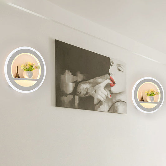 Minimalist Circular Wall Sconce Light Acrylic Living Room LED Wall Mount Lighting in White Clearhalo 'Modern wall lights' 'Modern' 'Wall Lamps & Sconces' 'Wall Lights' Lighting' 2228403