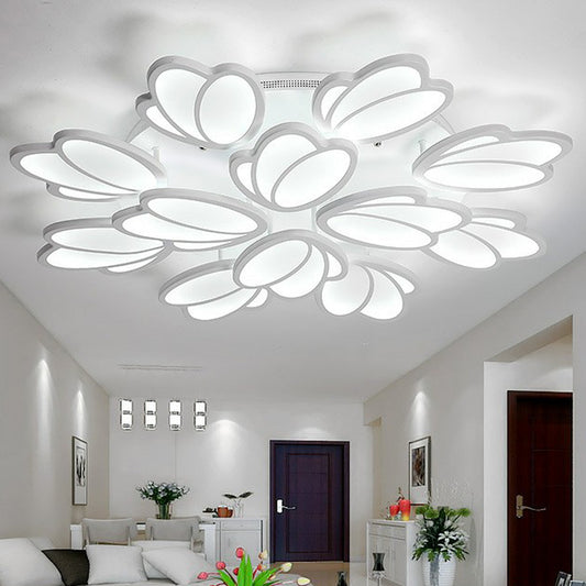 Floral LED Semi Flush Modern Acrylic Living Room Flush Ceiling Light Fixture in White 12 White Remote Control Stepless Dimming Clearhalo 'Ceiling Lights' 'Close To Ceiling Lights' 'Close to ceiling' 'Semi-flushmount' Lighting' 2228440