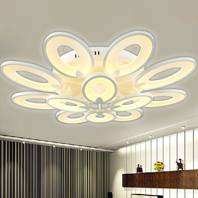 Peacock Living Room LED Semi Flush Lighting Acrylic Modern Ceiling Mounted Light Fixture in White 12 White Clearhalo 'Ceiling Lights' 'Close To Ceiling Lights' 'Close to ceiling' 'Semi-flushmount' Lighting' 2228459