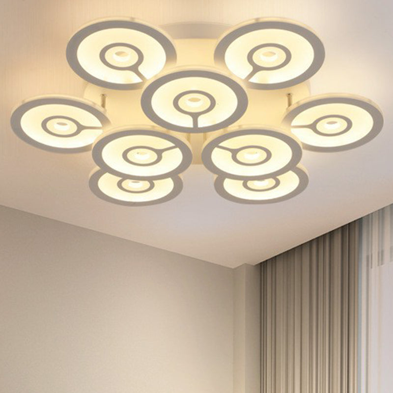 Floral LED Semi Flush Lighting Modern Style Acrylic Living Room Ceiling Mounted Light Fixture in White 9 White Clearhalo 'Ceiling Lights' 'Close To Ceiling Lights' 'Close to ceiling' 'Semi-flushmount' Lighting' 2228513