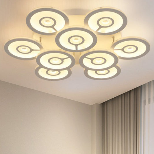 Floral LED Semi Flush Lighting Modern Style Acrylic Living Room Ceiling Mounted Light Fixture in White 9 White Clearhalo 'Ceiling Lights' 'Close To Ceiling Lights' 'Close to ceiling' 'Semi-flushmount' Lighting' 2228513