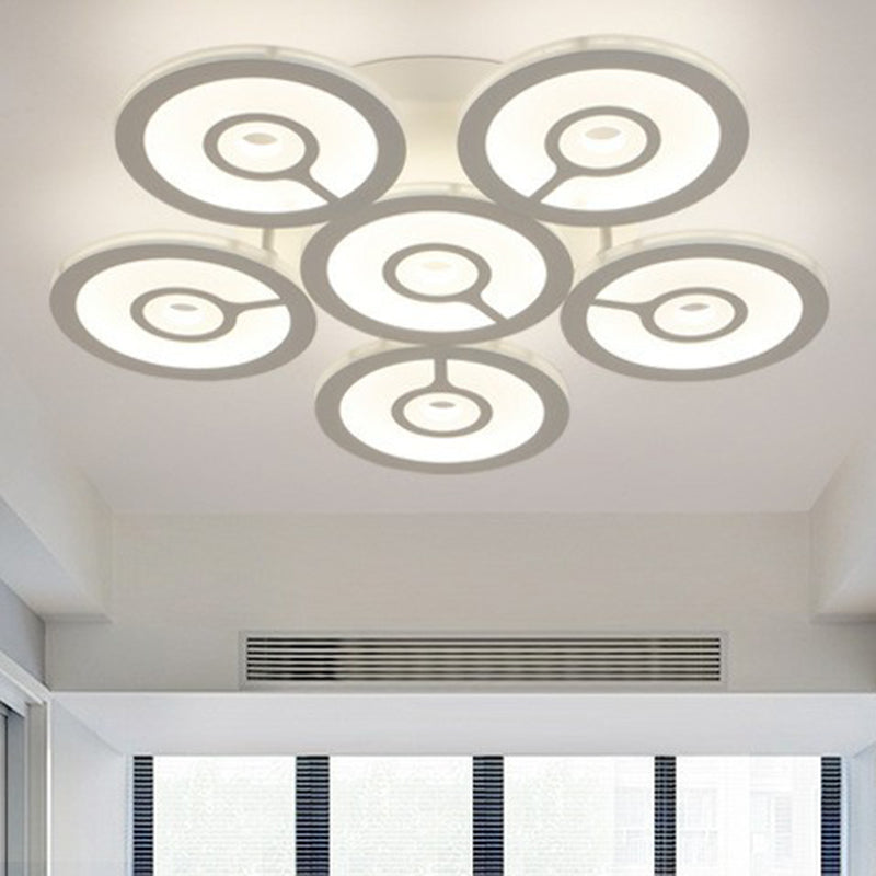 Floral LED Semi Flush Lighting Modern Style Acrylic Living Room Ceiling Mounted Light Fixture in White 6 White Clearhalo 'Ceiling Lights' 'Close To Ceiling Lights' 'Close to ceiling' 'Semi-flushmount' Lighting' 2228514