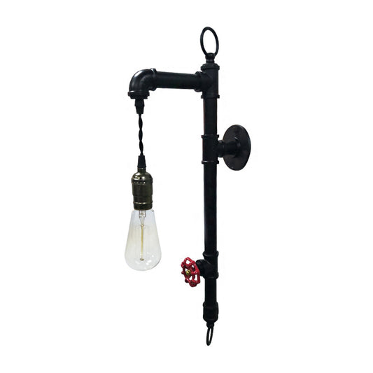 Industrial Water Pipe Wall Mount Light Single Iron Wall Light Fixture with Valve Handle Black Clearhalo 'Art deco wall lights' 'Cast Iron' 'Glass' 'Industrial wall lights' 'Industrial' 'Middle century wall lights' 'Modern' 'Rustic wall lights' 'Tiffany' 'Traditional wall lights' 'Wall Lamps & Sconces' 'Wall Lights' Lighting' 2228521