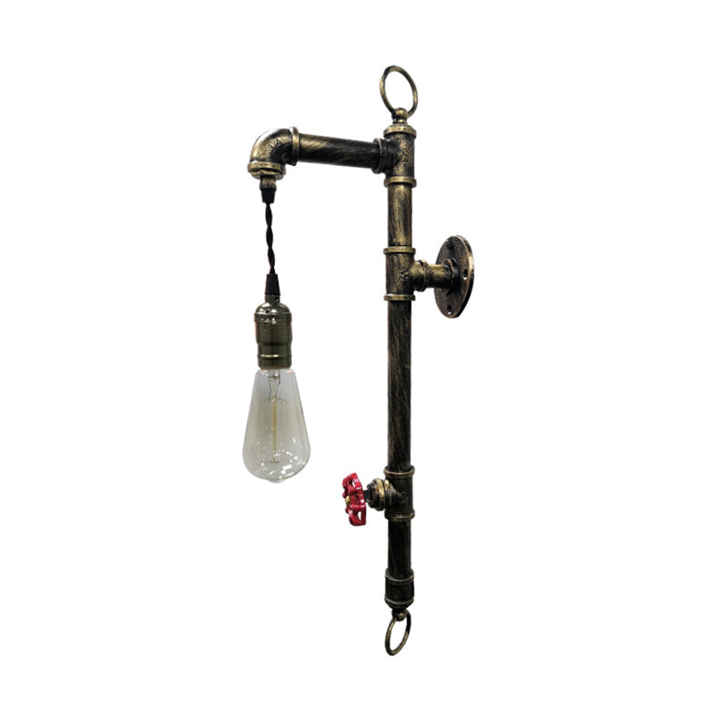 Industrial Water Pipe Wall Mount Light Single Iron Wall Light Fixture with Valve Handle Bronze Clearhalo 'Art deco wall lights' 'Cast Iron' 'Glass' 'Industrial wall lights' 'Industrial' 'Middle century wall lights' 'Modern' 'Rustic wall lights' 'Tiffany' 'Traditional wall lights' 'Wall Lamps & Sconces' 'Wall Lights' Lighting' 2228522
