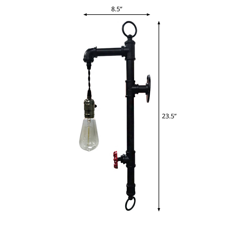 Industrial Water Pipe Wall Mount Light Single Iron Wall Light Fixture with Valve Handle Clearhalo 'Art deco wall lights' 'Cast Iron' 'Glass' 'Industrial wall lights' 'Industrial' 'Middle century wall lights' 'Modern' 'Rustic wall lights' 'Tiffany' 'Traditional wall lights' 'Wall Lamps & Sconces' 'Wall Lights' Lighting' 2228523