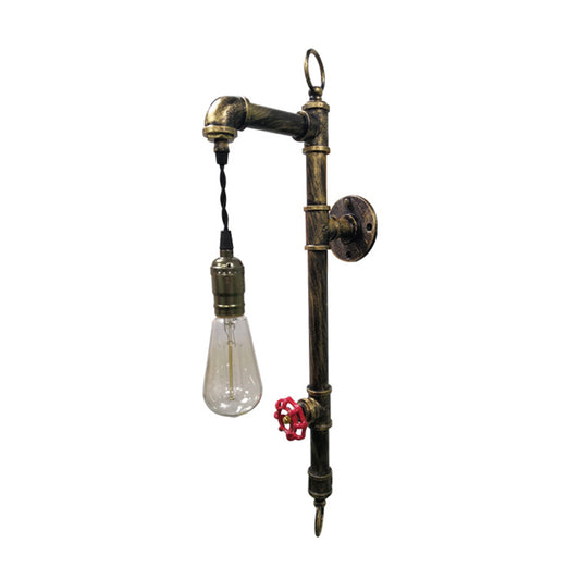 Industrial Water Pipe Wall Mount Light Single Iron Wall Light Fixture with Valve Handle Clearhalo 'Art deco wall lights' 'Cast Iron' 'Glass' 'Industrial wall lights' 'Industrial' 'Middle century wall lights' 'Modern' 'Rustic wall lights' 'Tiffany' 'Traditional wall lights' 'Wall Lamps & Sconces' 'Wall Lights' Lighting' 2228525