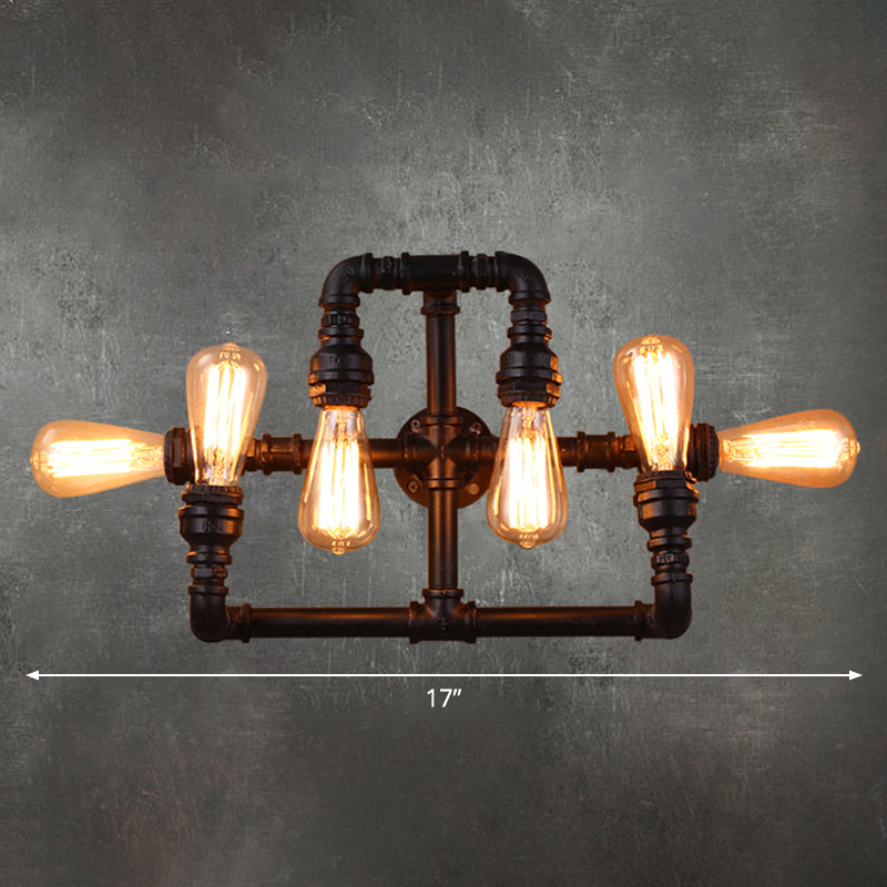 Antique Style Pipe Wall Lighting 6 Heads Iron Wall Mount Light in Black for Restaurant Black Clearhalo 'Art deco wall lights' 'Cast Iron' 'Glass' 'Industrial wall lights' 'Industrial' 'Middle century wall lights' 'Modern' 'Rustic wall lights' 'Tiffany' 'Traditional wall lights' 'Wall Lamps & Sconces' 'Wall Lights' Lighting' 2228537