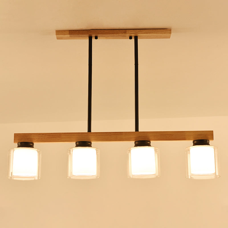 White Glass Cylinder LED Island Light Fixture Japanese Ceiling Pendant Light for Dining Room 4 Black Clearhalo 'Ceiling Lights' 'Island Lights' Lighting' 2228568