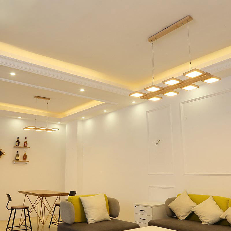Japanese Style Square LED Pendant Light Wood Restaurant Hanging Island Lighting with Acrylic Shade Clearhalo 'Ceiling Lights' 'Island Lights' Lighting' 2228574