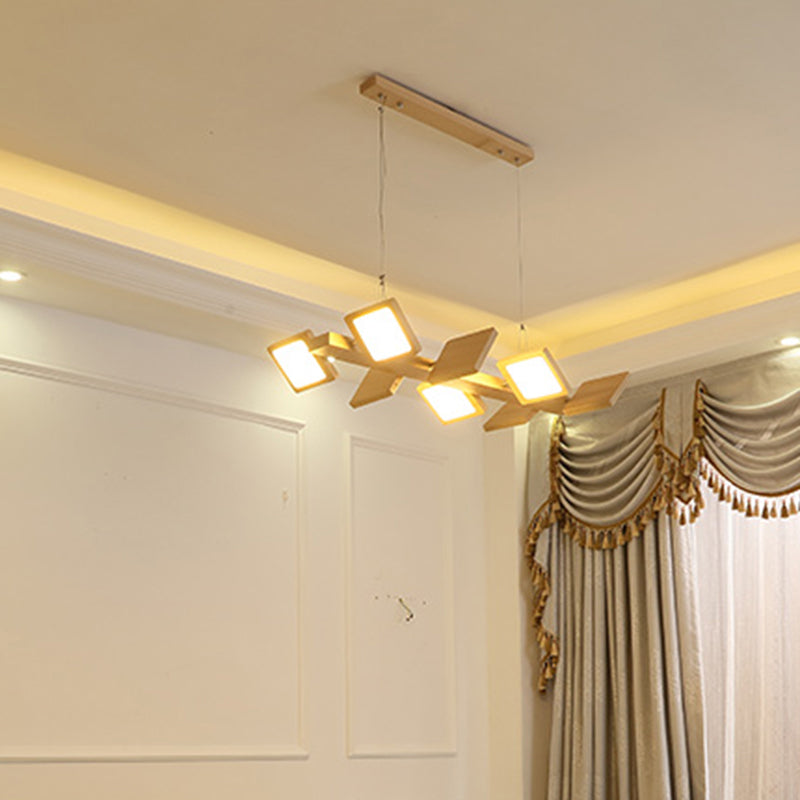 Japanese Style Square LED Pendant Light Wood Restaurant Hanging Island Lighting with Acrylic Shade 8 Wood Clearhalo 'Ceiling Lights' 'Island Lights' Lighting' 2228575