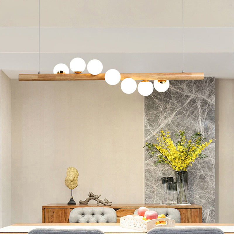 Ball Island Pendant Light Minimalist Cream Glass Restaurant LED Ceiling Light in Wood Clearhalo 'Ceiling Lights' 'Island Lights' Lighting' 2228582