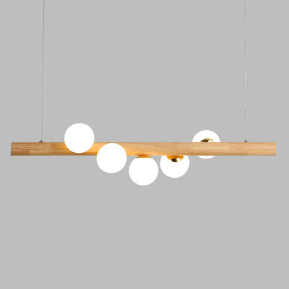 Ball Island Pendant Light Minimalist Cream Glass Restaurant LED Ceiling Light in Wood 5 Wood Clearhalo 'Ceiling Lights' 'Island Lights' Lighting' 2228587