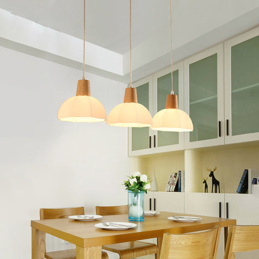 Nordic Style Half-Sphere Multi Ceiling Lamp White Glass 3 Bulbs Dining Room Suspension Light Fixture White Linear Clearhalo 'Ceiling Lights' 'Glass shade' 'Glass' 'Modern Pendants' 'Modern' 'Pendant Lights' 'Pendants' Lighting' 2228609