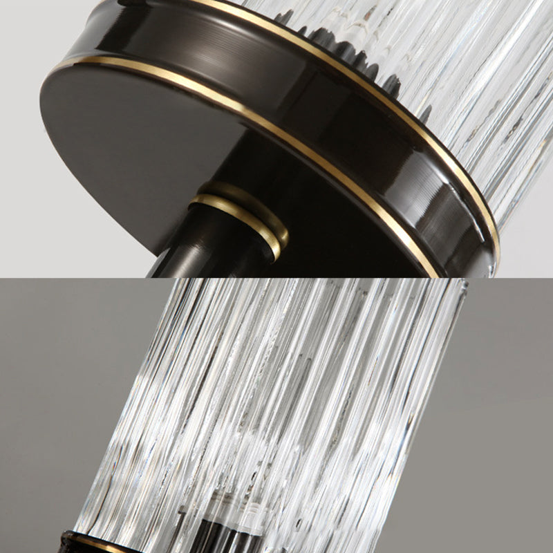 Cylinder Wall Lamp Vintage Stylish Clear Ribbed Glass 1 Bulb Black/Gold Finish Wall Sconce Fixture for Living Room Clearhalo 'Modern wall lights' 'Modern' 'Wall Lamps & Sconces' 'Wall Lights' Lighting' 222861