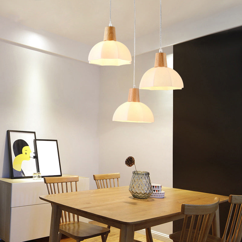 Nordic Style Half-Sphere Multi Ceiling Lamp White Glass 3 Bulbs Dining Room Suspension Light Fixture White Round Clearhalo 'Ceiling Lights' 'Glass shade' 'Glass' 'Modern Pendants' 'Modern' 'Pendant Lights' 'Pendants' Lighting' 2228610