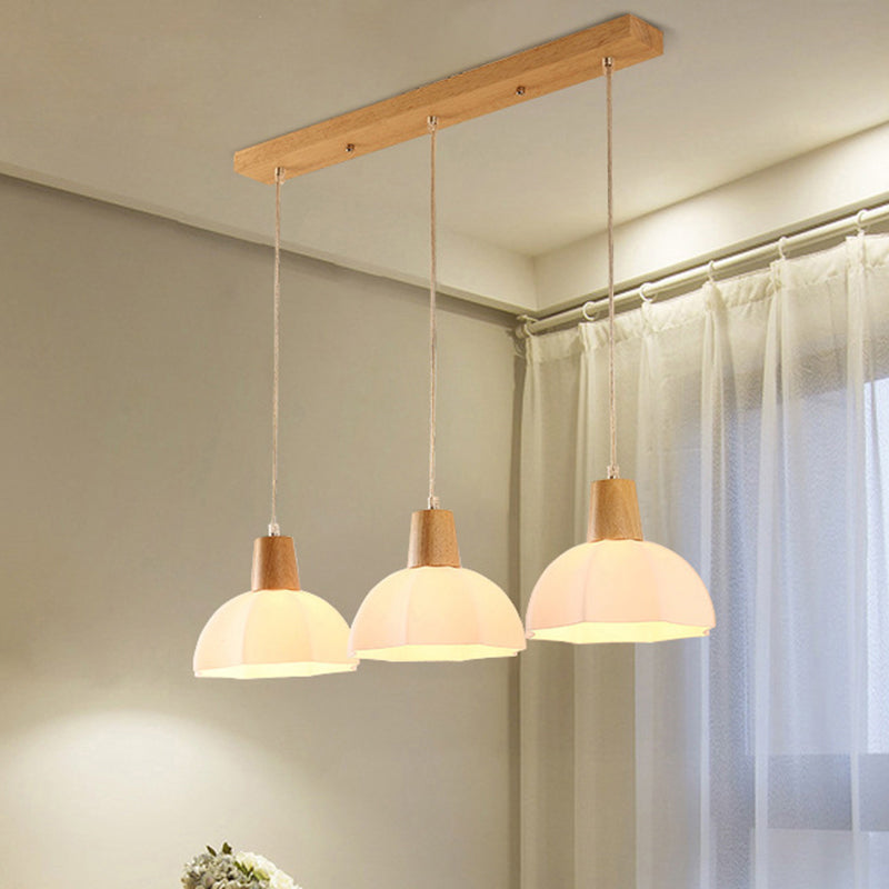 Nordic Style Half-Sphere Multi Ceiling Lamp White Glass 3 Bulbs Dining Room Suspension Light Fixture Clearhalo 'Ceiling Lights' 'Glass shade' 'Glass' 'Modern Pendants' 'Modern' 'Pendant Lights' 'Pendants' Lighting' 2228611