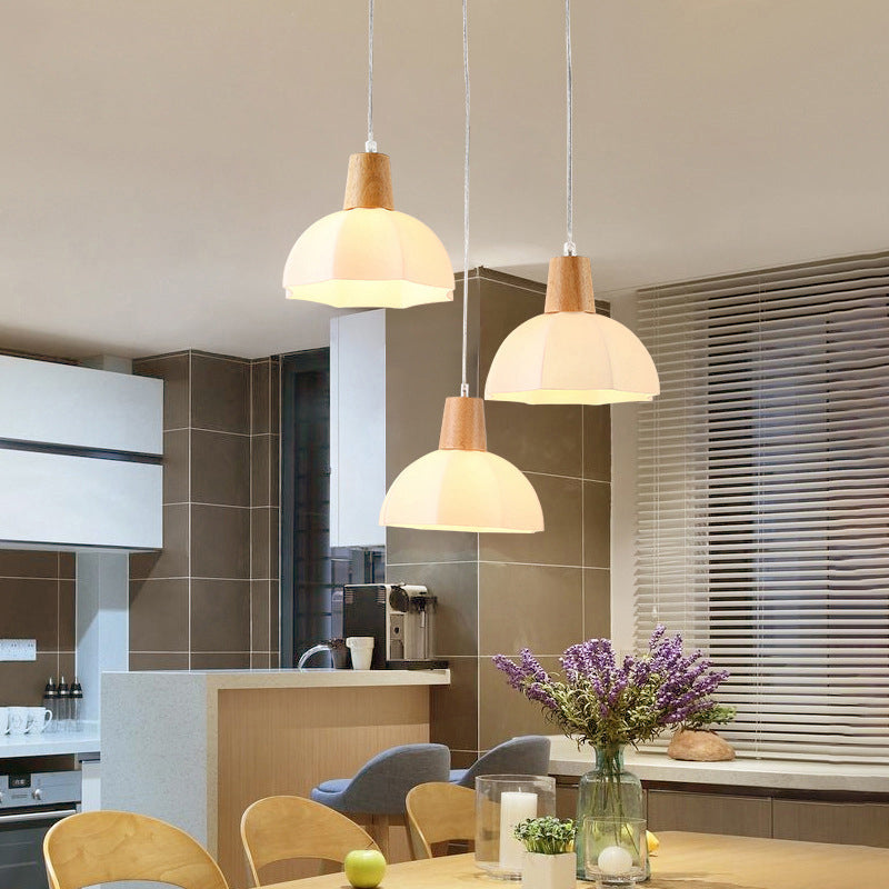 Nordic Style Half-Sphere Multi Ceiling Lamp White Glass 3 Bulbs Dining Room Suspension Light Fixture Clearhalo 'Ceiling Lights' 'Glass shade' 'Glass' 'Modern Pendants' 'Modern' 'Pendant Lights' 'Pendants' Lighting' 2228612