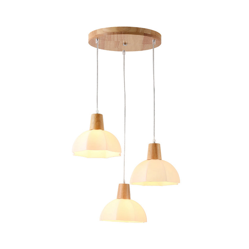 Nordic Style Half-Sphere Multi Ceiling Lamp White Glass 3 Bulbs Dining Room Suspension Light Fixture Clearhalo 'Ceiling Lights' 'Glass shade' 'Glass' 'Modern Pendants' 'Modern' 'Pendant Lights' 'Pendants' Lighting' 2228613