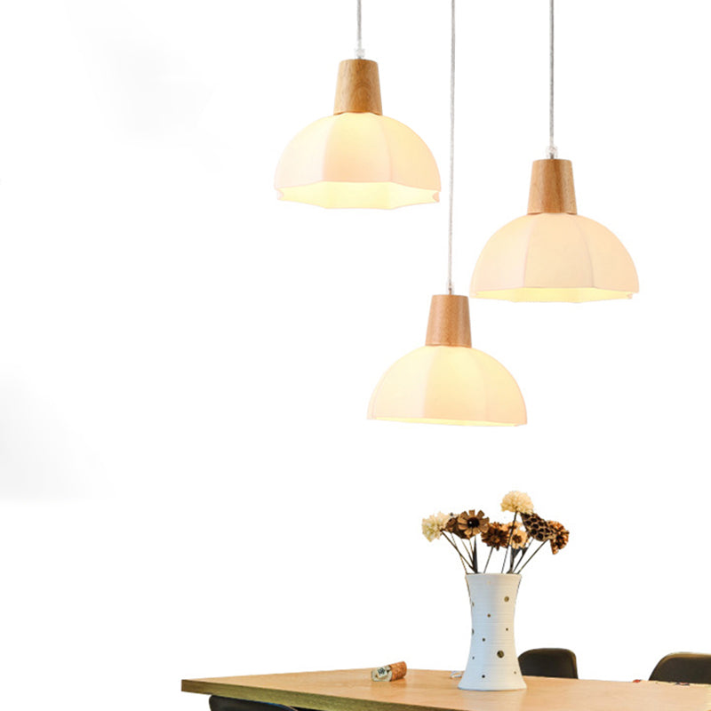 Nordic Style Half-Sphere Multi Ceiling Lamp White Glass 3 Bulbs Dining Room Suspension Light Fixture Clearhalo 'Ceiling Lights' 'Glass shade' 'Glass' 'Modern Pendants' 'Modern' 'Pendant Lights' 'Pendants' Lighting' 2228614