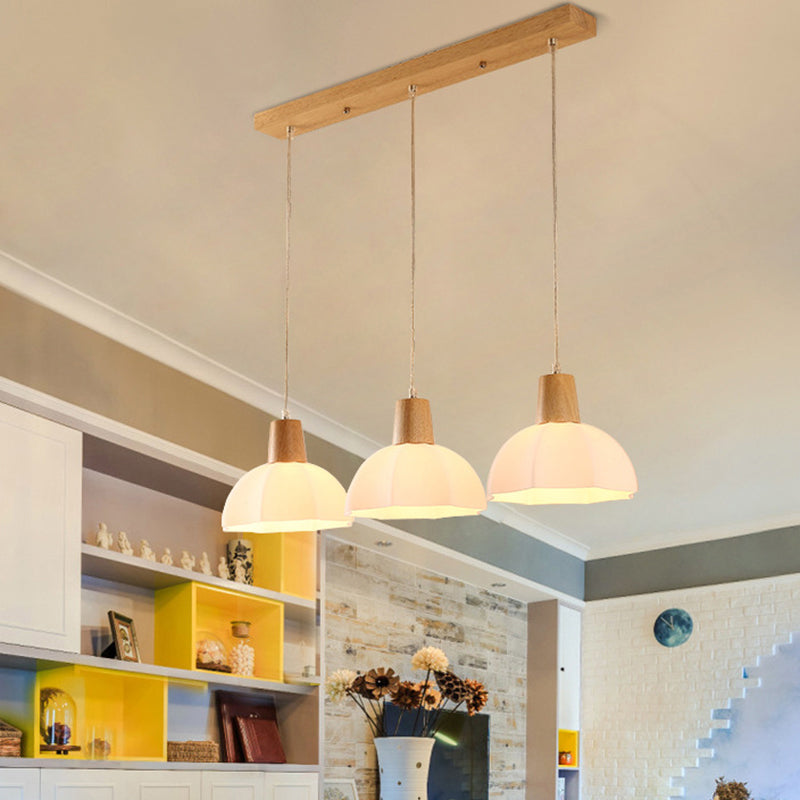 Nordic Style Half-Sphere Multi Ceiling Lamp White Glass 3 Bulbs Dining Room Suspension Light Fixture Clearhalo 'Ceiling Lights' 'Glass shade' 'Glass' 'Modern Pendants' 'Modern' 'Pendant Lights' 'Pendants' Lighting' 2228615