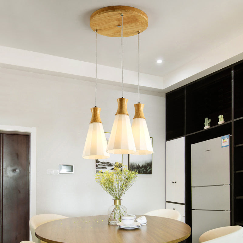 Shaded Hanging Light Contemporary White Glass 3 Heads Dining Room Multi Ceiling Lighting White A Round Clearhalo 'Ceiling Lights' 'Close To Ceiling Lights' 'Glass shade' 'Glass' 'Modern Pendants' 'Modern' 'Pendant Lights' 'Pendants' Lighting' 2228616