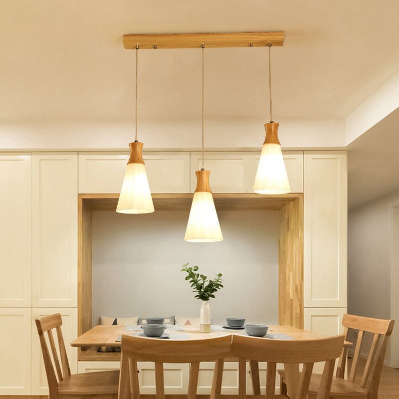 Shaded Hanging Light Contemporary White Glass 3 Heads Dining Room Multi Ceiling Lighting White A Linear Clearhalo 'Ceiling Lights' 'Close To Ceiling Lights' 'Glass shade' 'Glass' 'Modern Pendants' 'Modern' 'Pendant Lights' 'Pendants' Lighting' 2228617