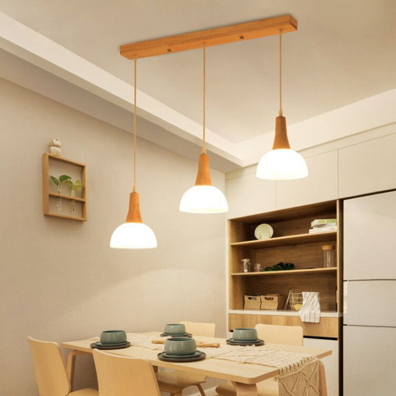 Shaded Hanging Light Contemporary White Glass 3 Heads Dining Room Multi Ceiling Lighting White D Linear Clearhalo 'Ceiling Lights' 'Close To Ceiling Lights' 'Glass shade' 'Glass' 'Modern Pendants' 'Modern' 'Pendant Lights' 'Pendants' Lighting' 2228618