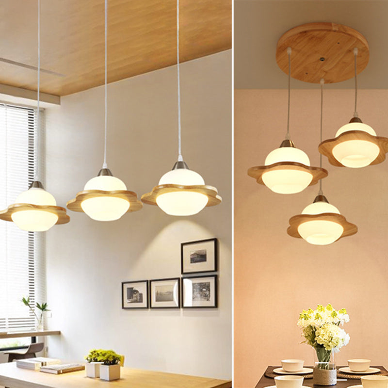 Shaded Hanging Light Contemporary White Glass 3 Heads Dining Room Multi Ceiling Lighting White C Round Clearhalo 'Ceiling Lights' 'Close To Ceiling Lights' 'Glass shade' 'Glass' 'Modern Pendants' 'Modern' 'Pendant Lights' 'Pendants' Lighting' 2228619