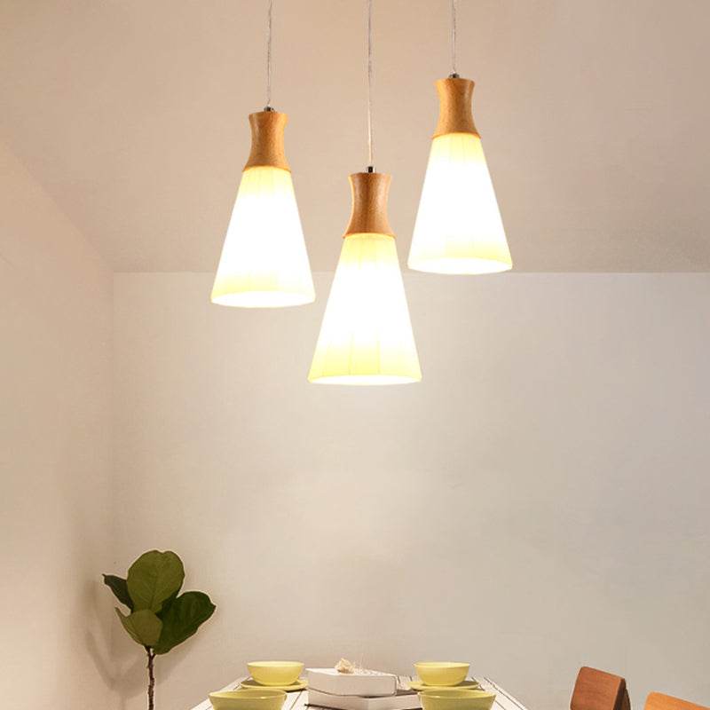 Shaded Hanging Light Contemporary White Glass 3 Heads Dining Room Multi Ceiling Lighting Clearhalo 'Ceiling Lights' 'Close To Ceiling Lights' 'Glass shade' 'Glass' 'Modern Pendants' 'Modern' 'Pendant Lights' 'Pendants' Lighting' 2228621