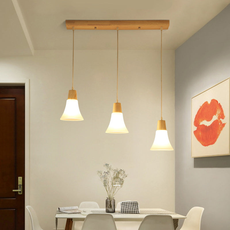 Shaded Hanging Light Contemporary White Glass 3 Heads Dining Room Multi Ceiling Lighting White E Linear Clearhalo 'Ceiling Lights' 'Close To Ceiling Lights' 'Glass shade' 'Glass' 'Modern Pendants' 'Modern' 'Pendant Lights' 'Pendants' Lighting' 2228627
