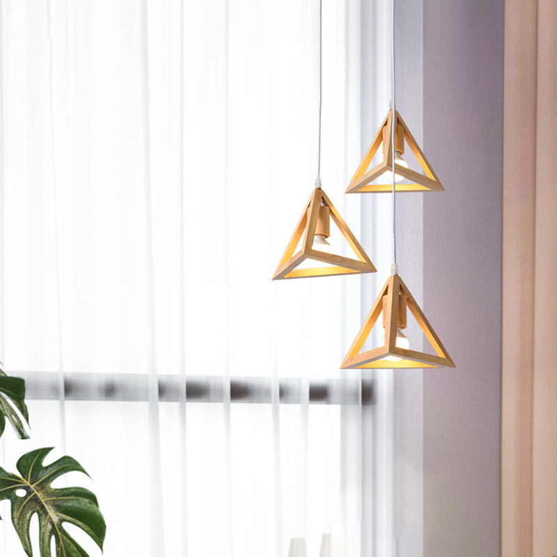 Geometric Dining Room Multi Ceiling Light Wood 3 Bulbs Minimalist Hanging Pendant Light Wood Triangle Round Clearhalo 'Ceiling Lights' 'Modern Pendants' 'Modern' 'Pendant Lights' 'Pendants' Lighting' 2228635