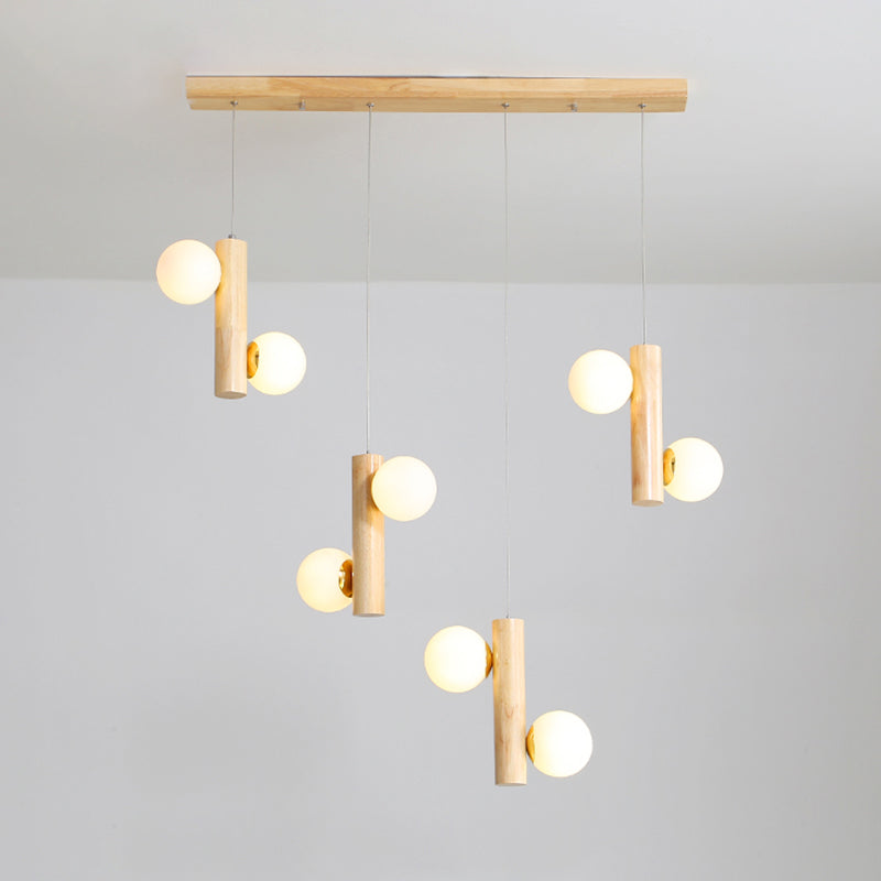 Contemporary Modo Suspension Light Cream Glass Dining Room Multi Light Pendant in Wood 8 Wood Clearhalo 'Ceiling Lights' 'Modern Pendants' 'Modern' 'Pendant Lights' 'Pendants' Lighting' 2228640