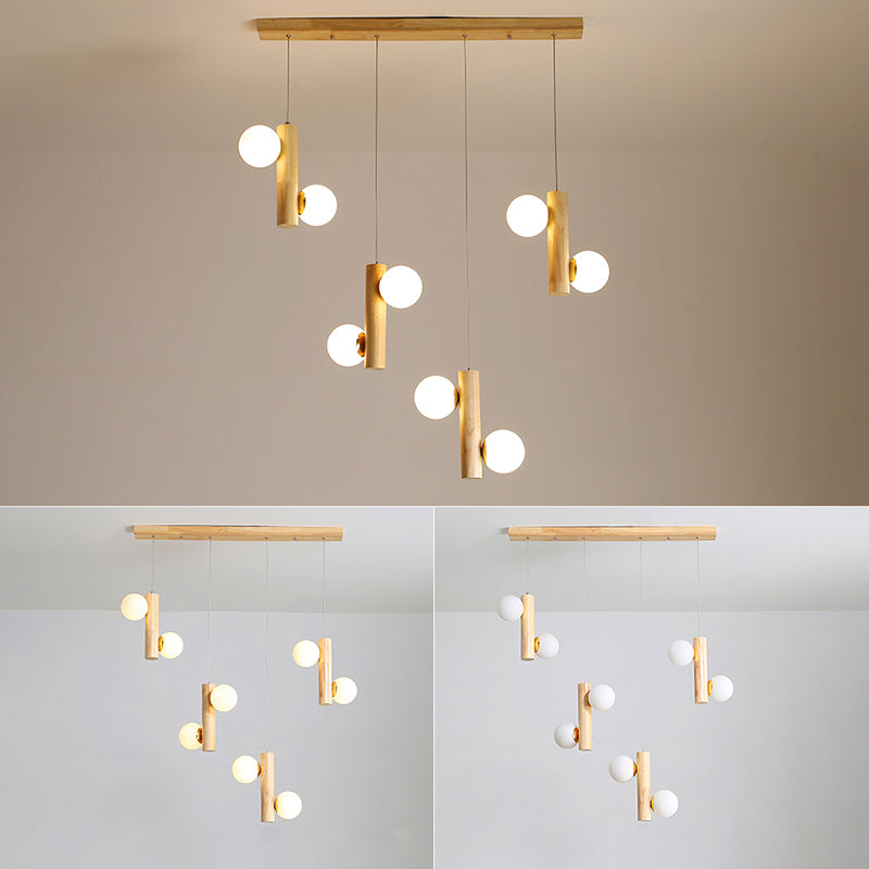 Contemporary Modo Suspension Light Cream Glass Dining Room Multi Light Pendant in Wood Clearhalo 'Ceiling Lights' 'Modern Pendants' 'Modern' 'Pendant Lights' 'Pendants' Lighting' 2228642