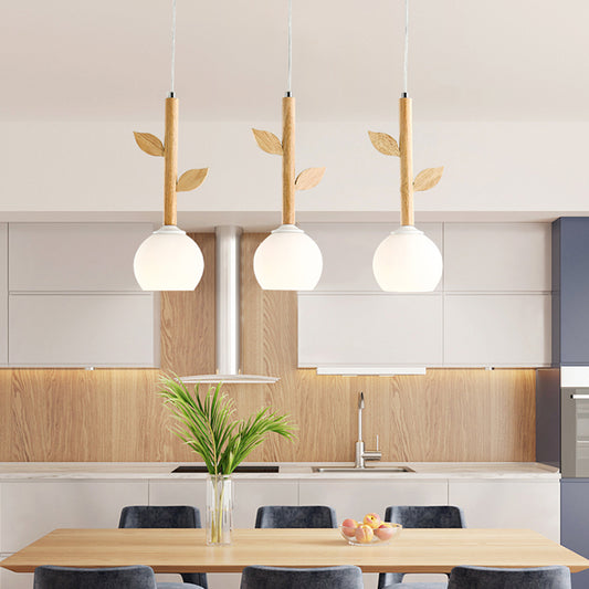 Branch Multi Light Pendant Modern Style Wood 3 Bulbs Restaurant Hanging Lighting with Globe Cream Glass Shade Clearhalo 'Ceiling Lights' 'Modern Pendants' 'Modern' 'Pendant Lights' 'Pendants' Lighting' 2228647